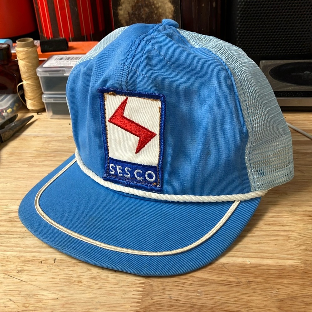 Vintage Sesco Light Blue and White Trucker Hat with Patch